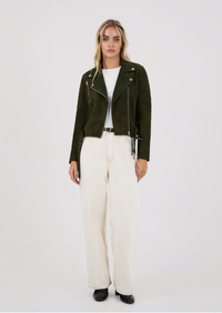 Junia Suede Leather Jacket - Olive Green