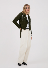 Junia Suede Leather Jacket - Olive Green