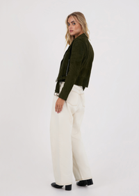 Junia Suede Leather Jacket - Olive Green