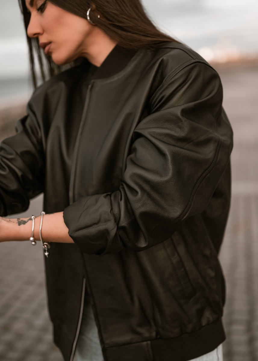 long bomber jacket black