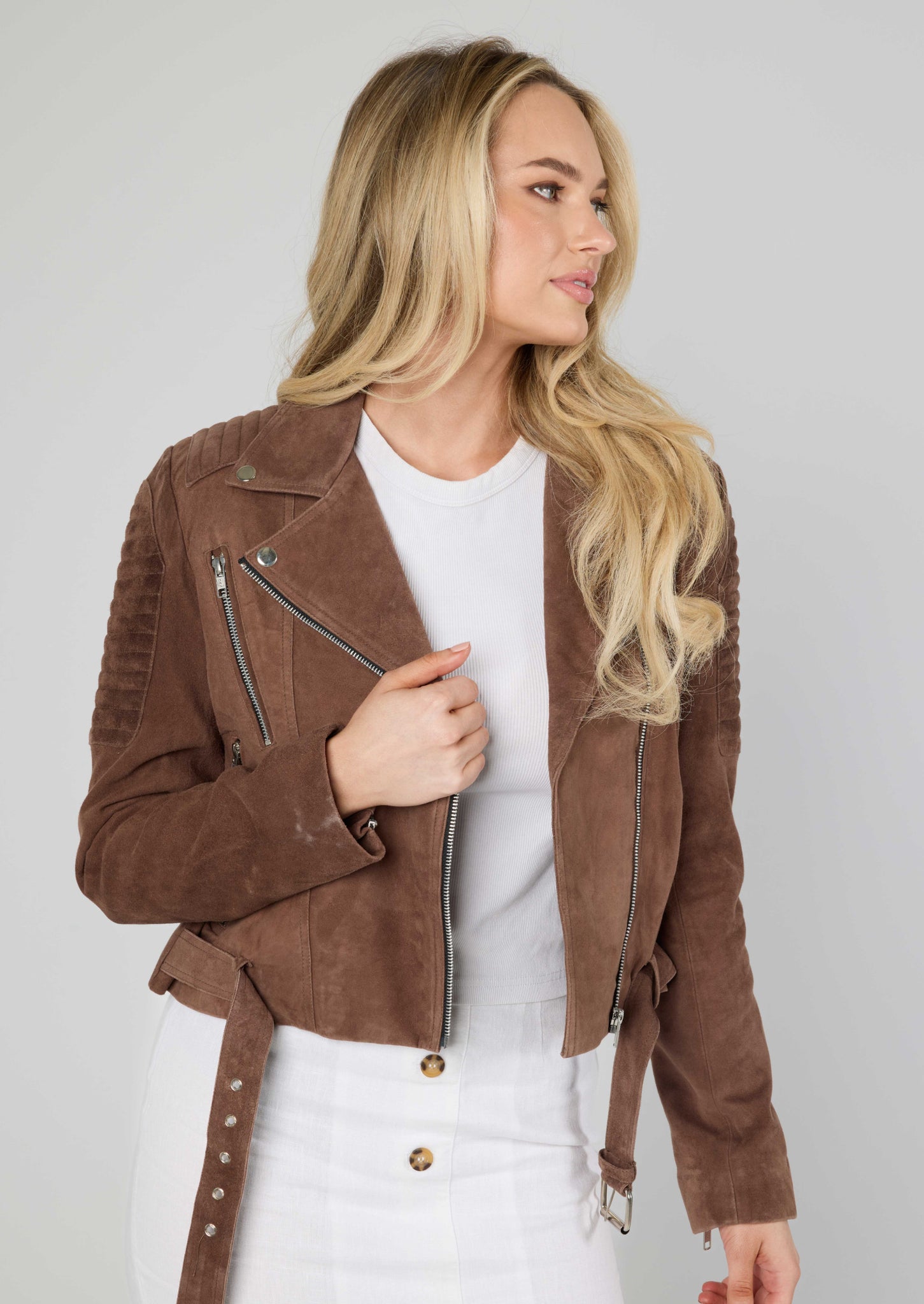 Junia Suede Leather Jacket - Tan