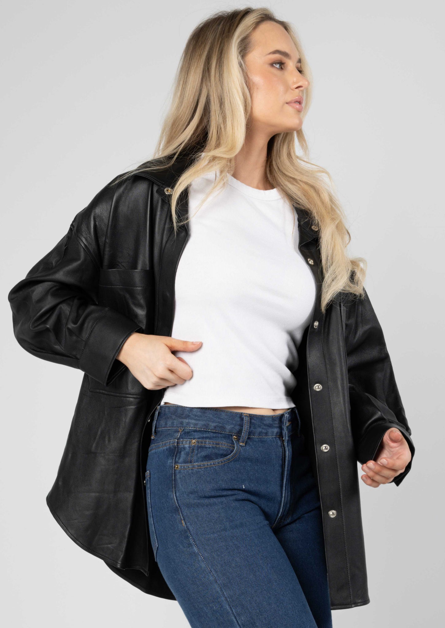 Cleo Leather Shirt - Black