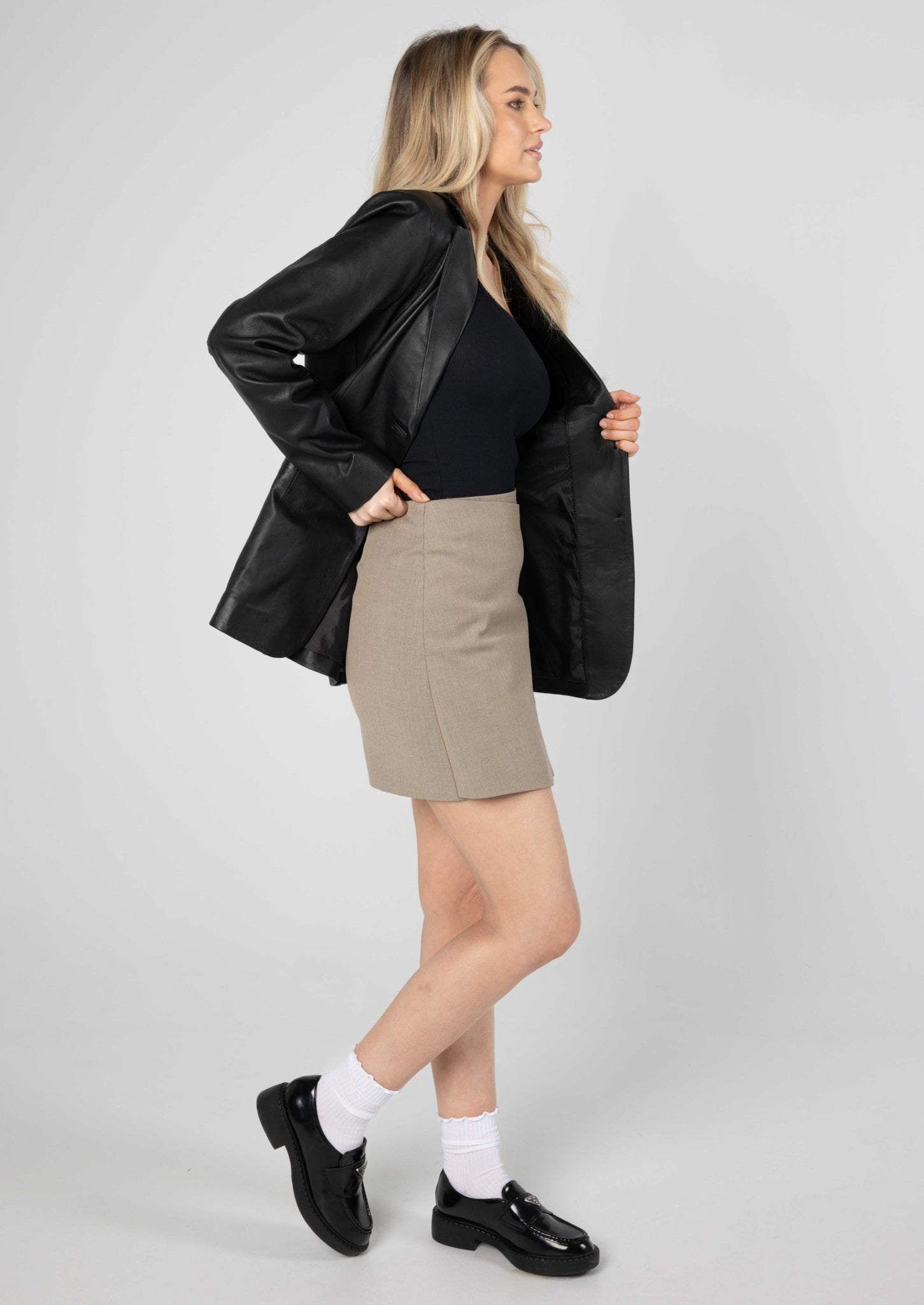 Ava Leather Blazer - Black