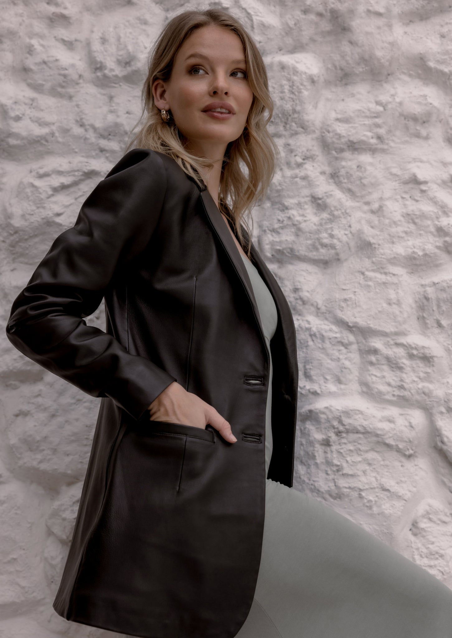 Ava Leather Blazer - Black