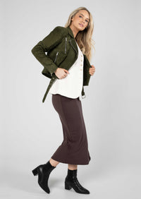 Junia Suede Leather Jacket - Olive Green