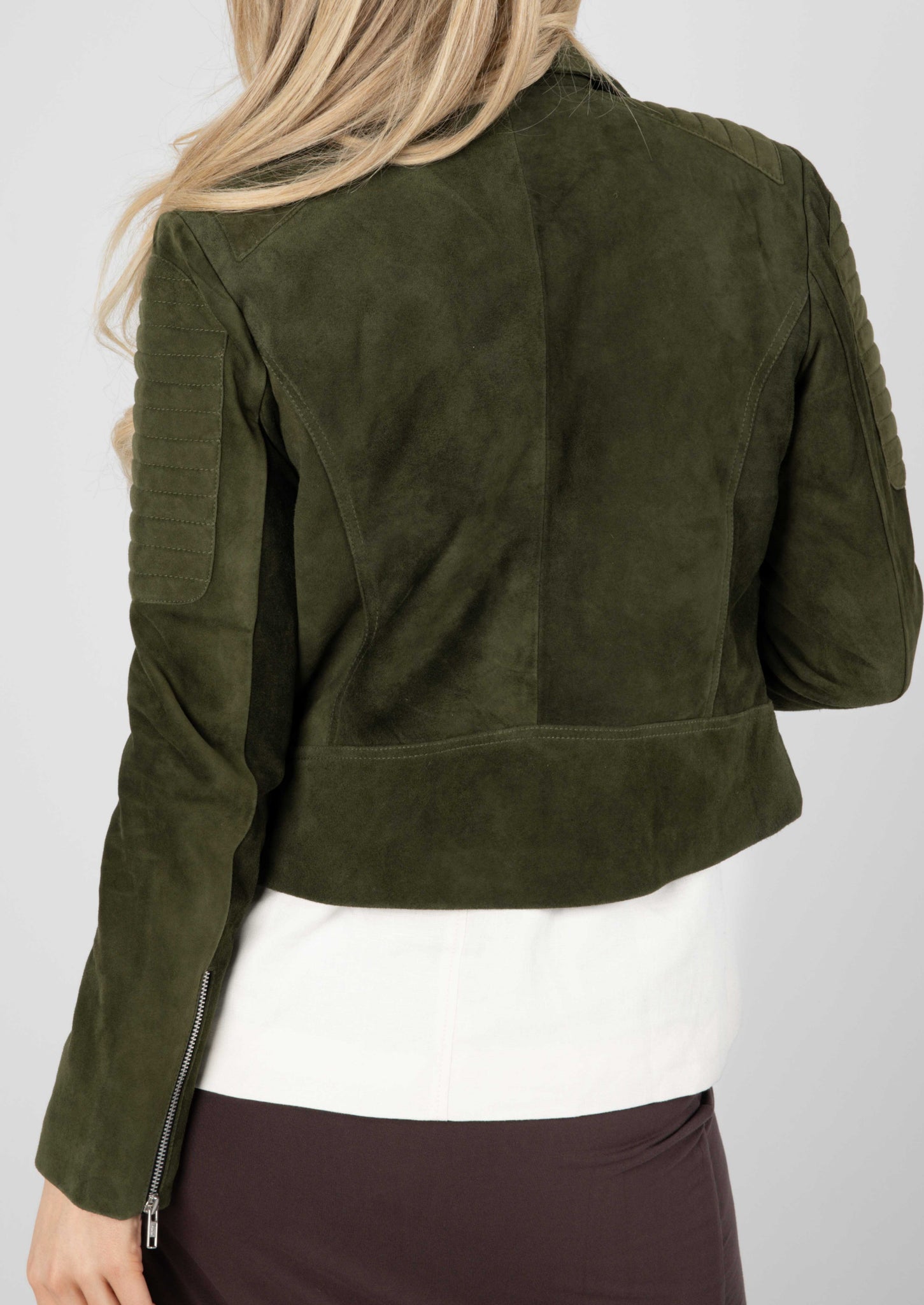 Junia Suede Leather Jacket - Olive Green