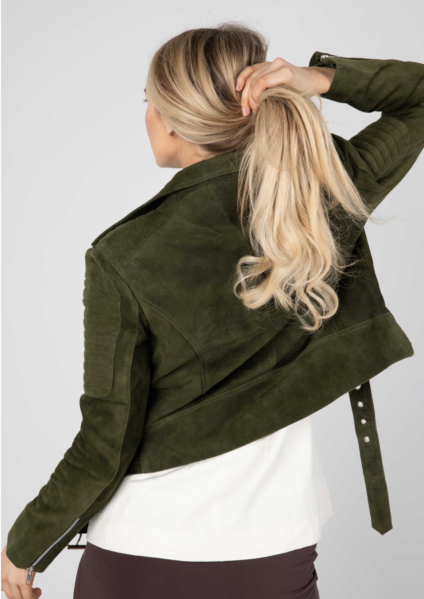 Junia Suede Leather Jacket - Olive Green