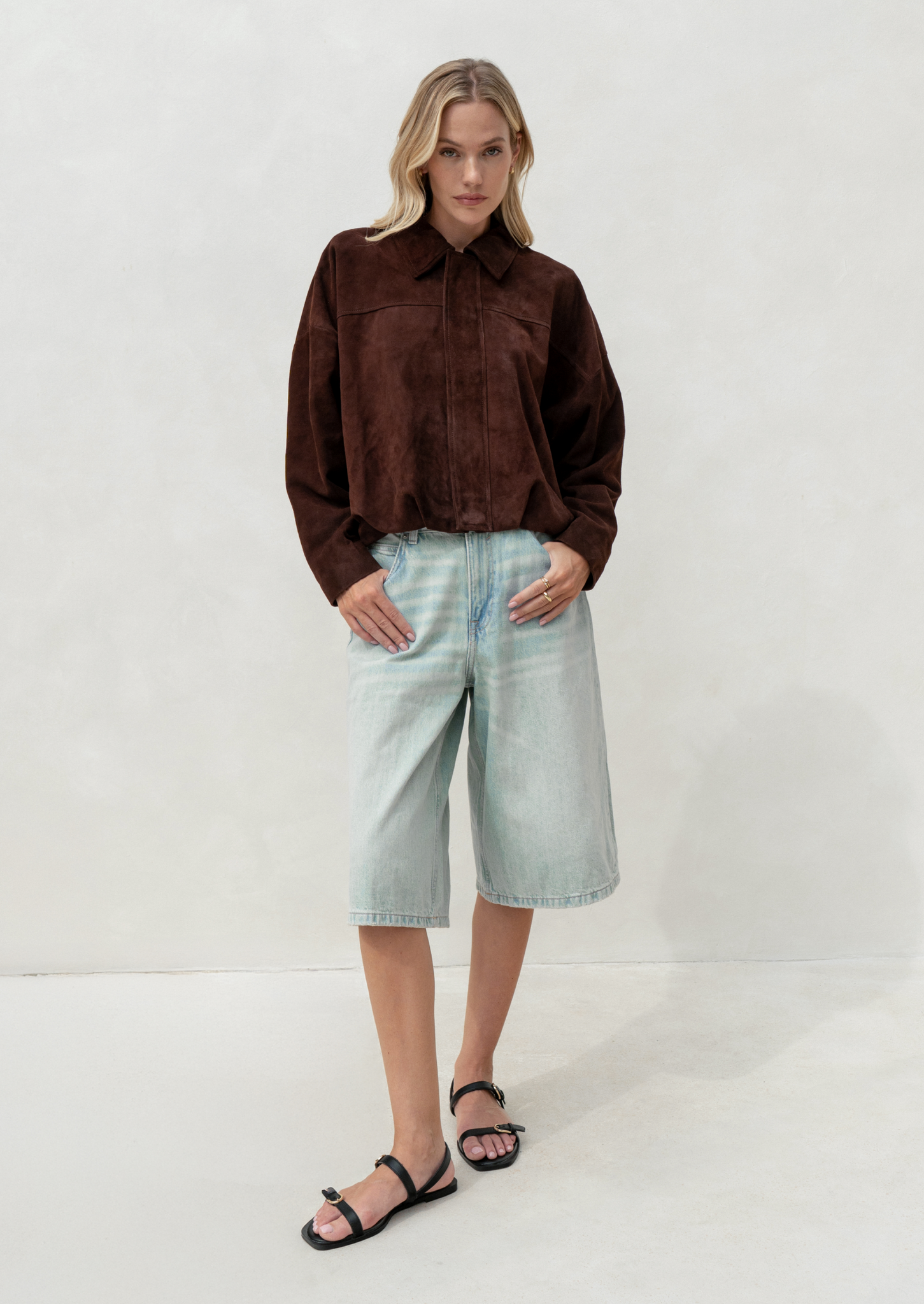 Ivy Suede Bomber Jacket - Chocolate | Apostl
