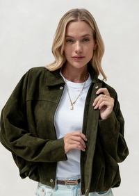 Apostl women’s olive green suede bomber jacket in Australia