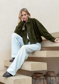 Apostl women’s olive green suede bomber jacket in Australia