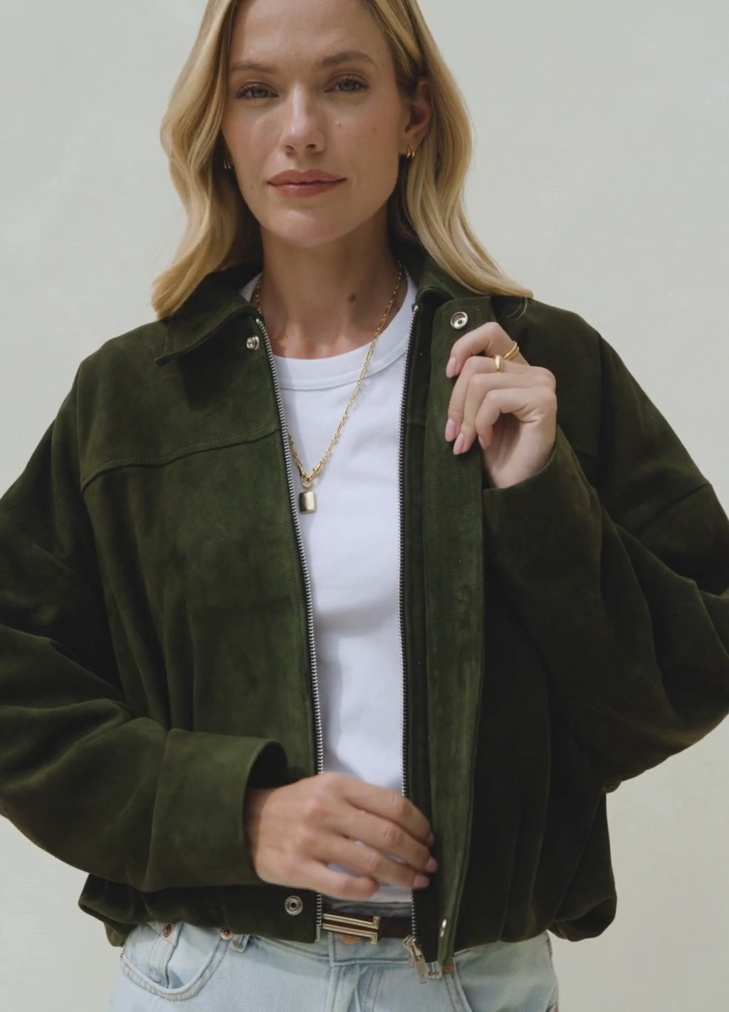 Apostl women’s olive green suede bomber jacket in Australia