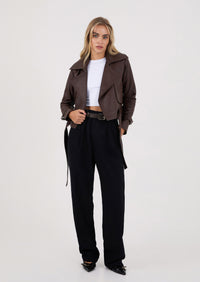 womens belt jacket chocolate