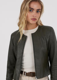 Apollo Leather Jacket - Olive Green