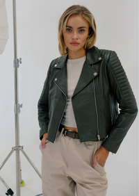 Barnabas Leather Jacket - Olive Green