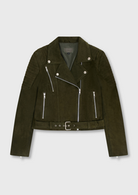 Junia Suede Leather Jacket - Olive Green