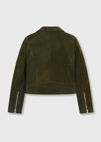 Junia Suede Leather Jacket - Olive Green