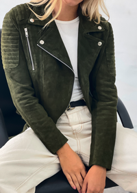 Junia Suede Leather Jacket - Olive Green