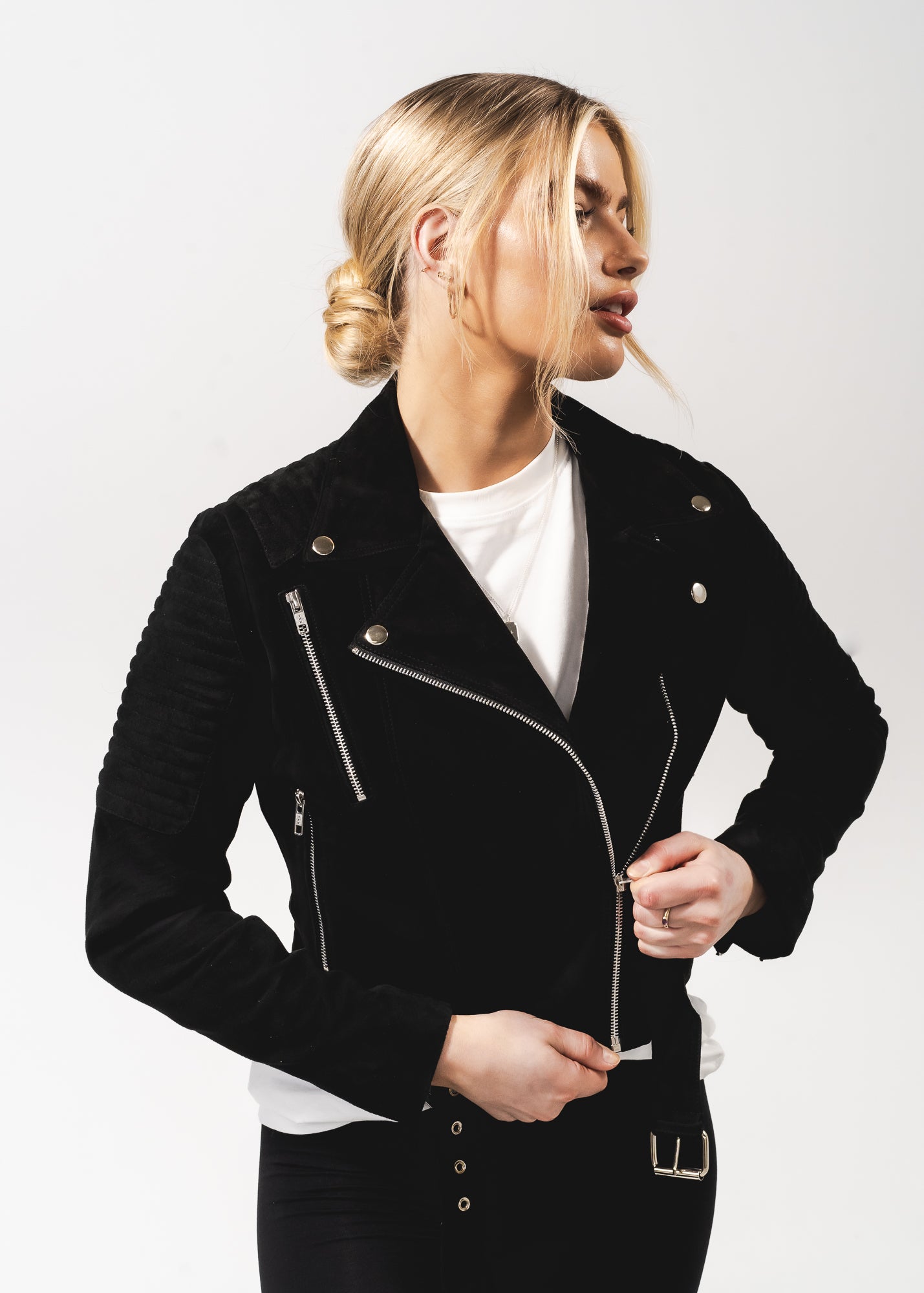 Junia Suede Leather Jacket - Black -